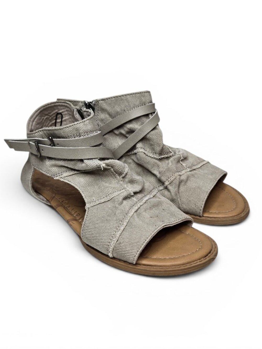 Blowfish Malibu Balla Canvas Flats Women Grey Gladiator Strappy Open Toe 7